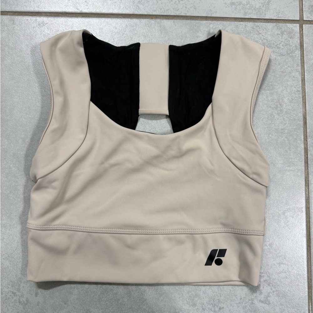 Beige and Black Sports Bra